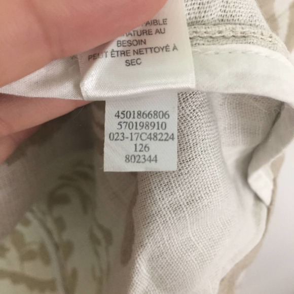 Chico's Tan and White Linen Paisley Print 3/4 Sleeve Long Jacket Size Medium - Picture 8 of 8